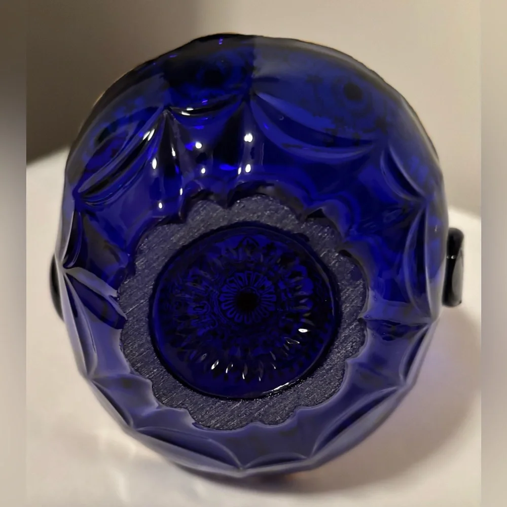 Gorgeous 1960’s Cobalt Blue Glass Basket w/Gold Gilded Decor&Cobalt Blue Beading